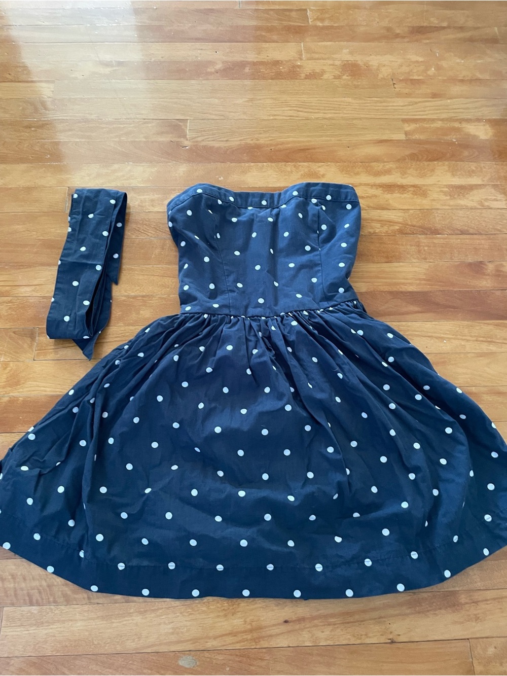 Abercrombie Navy Blue Polka Dot Strapless Dress
